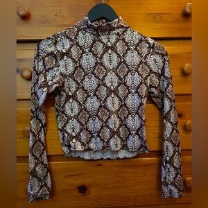 Snakeskin Faux Turtle Neck Long Sleeve Crop Top